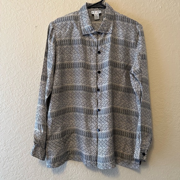 Vintage Stunt Women's Silk Button Up Blouse Geometric Print Size S - Picture 2 of 9